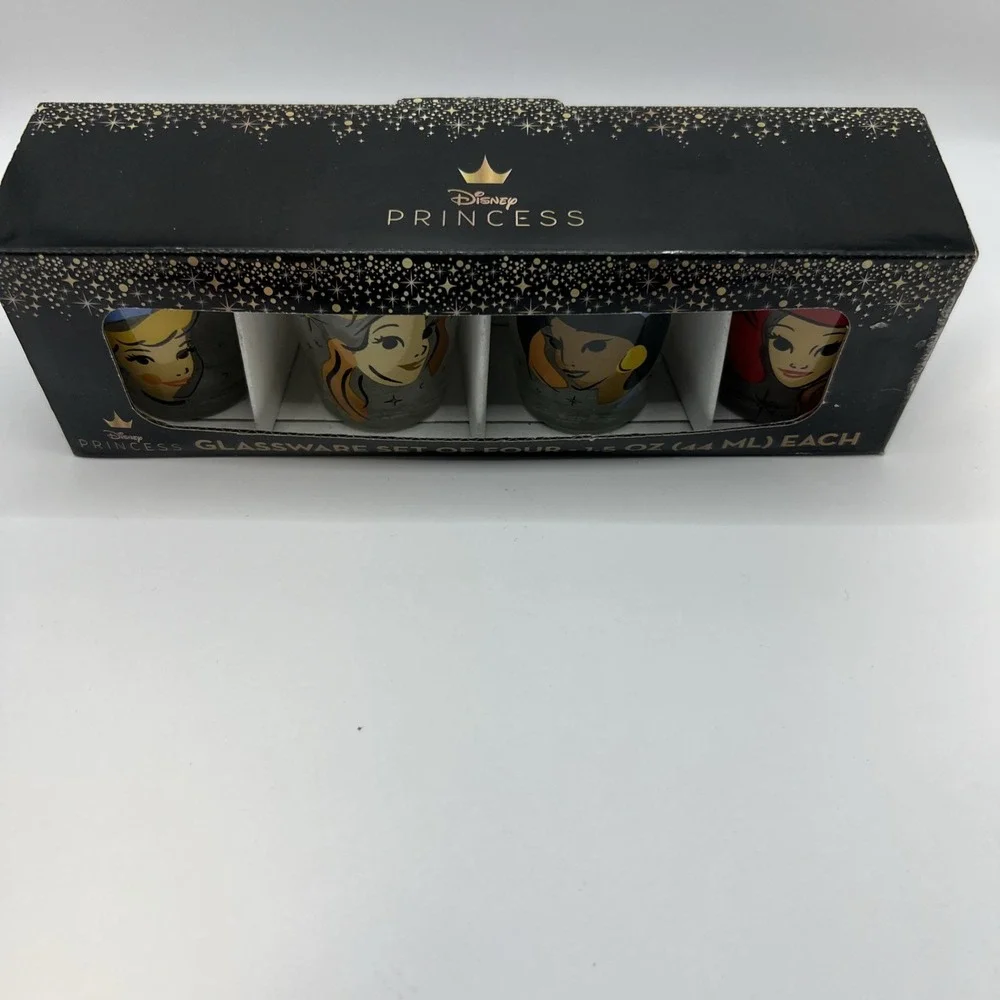 Disney Princess Shot Glassware Set of‎ 4 Glasses Cinderella Belle Ariel Jasmine
